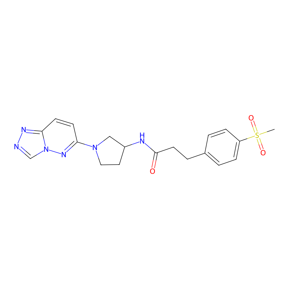 N-(1-([1,2,4]triazolo[4,3-b]pyridazin-6-yl)pyrrolidin-3-yl)-3-(4-(methylsulfonyl)phenyl)propanamide molecular structure, CAS 2034390-85-5