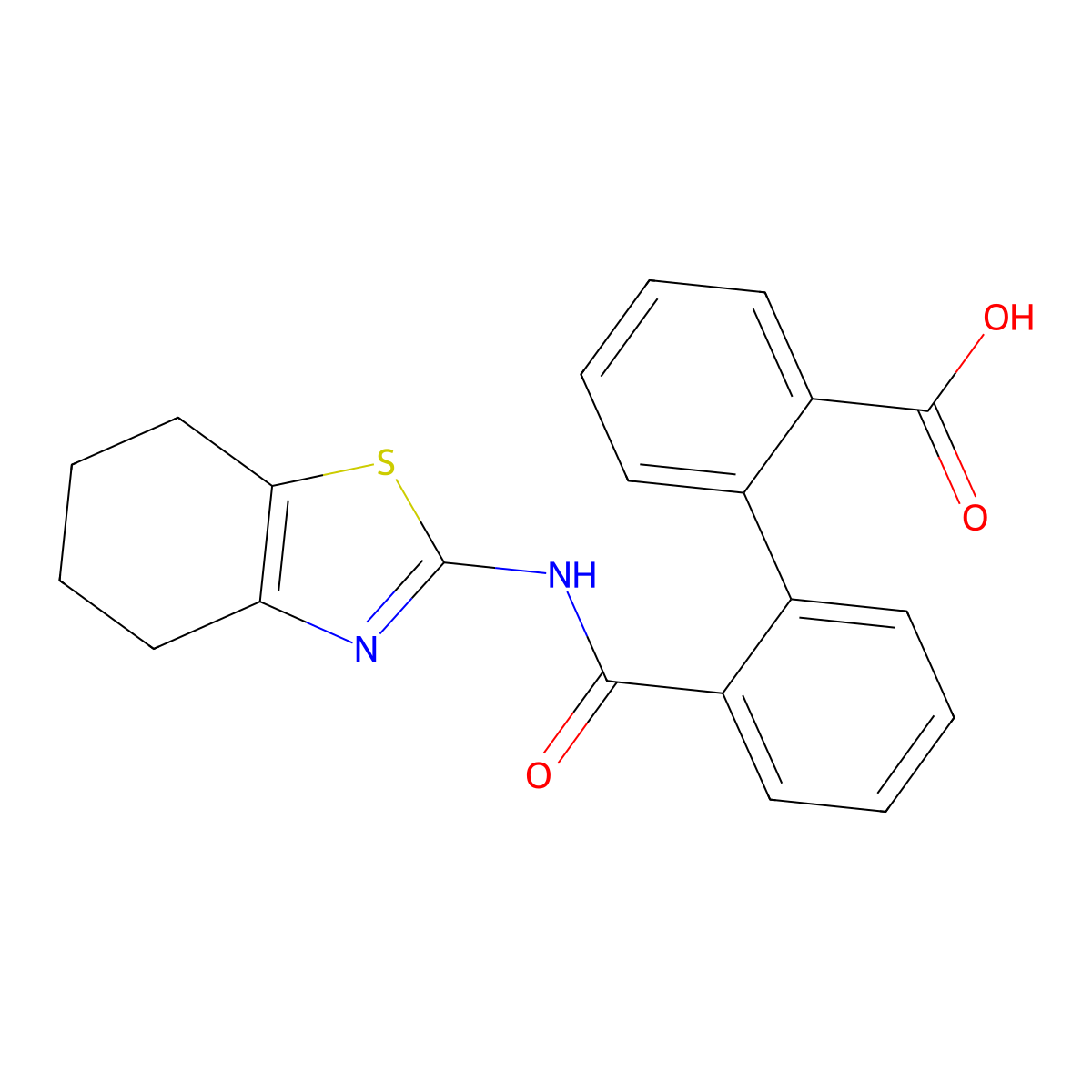 2'-((4,5,6,7-Tetrahydrobenzo[d]thiazol-2-yl)carbamoyl)-[1,1'-biphenyl]-2-carboxylic acid molecular structure, CAS 2034390-90-2