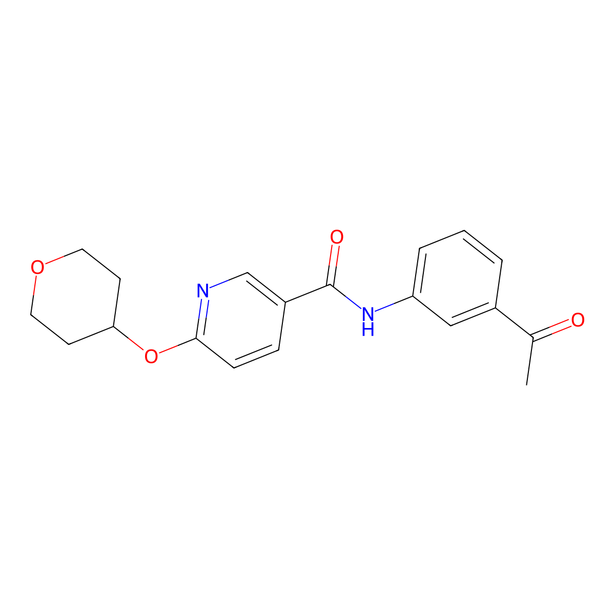N-(3-acetylphenyl)-6-((tetrahydro-2H-pyran-4-yl)oxy)nicotinamide molecular structure, CAS 2034390-94-6