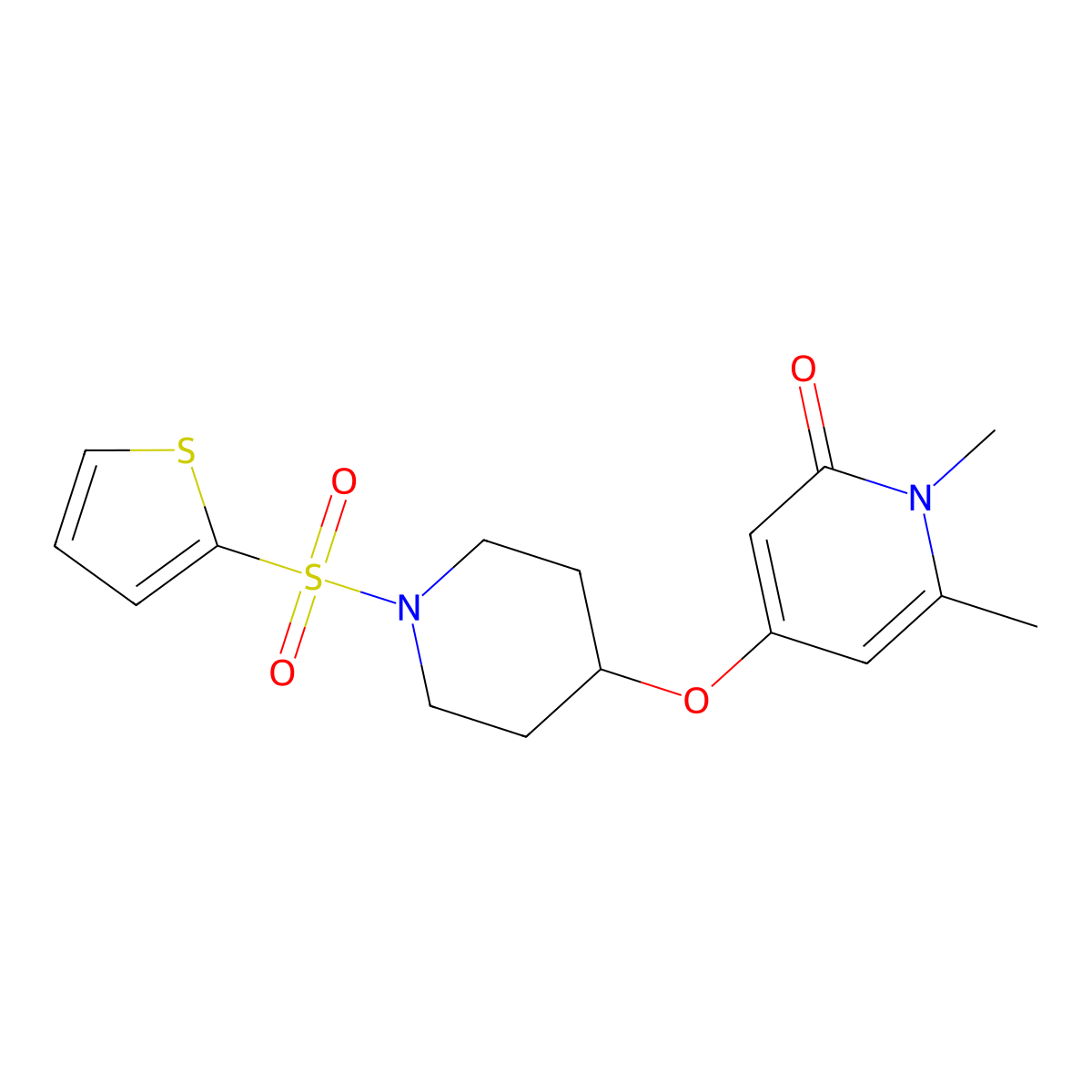 1,6-dimethyl-4-((1-(thiophen-2-ylsulfonyl)piperidin-4-yl)oxy)pyridin-2(1H)-one molecular structure, CAS 2034390-96-8