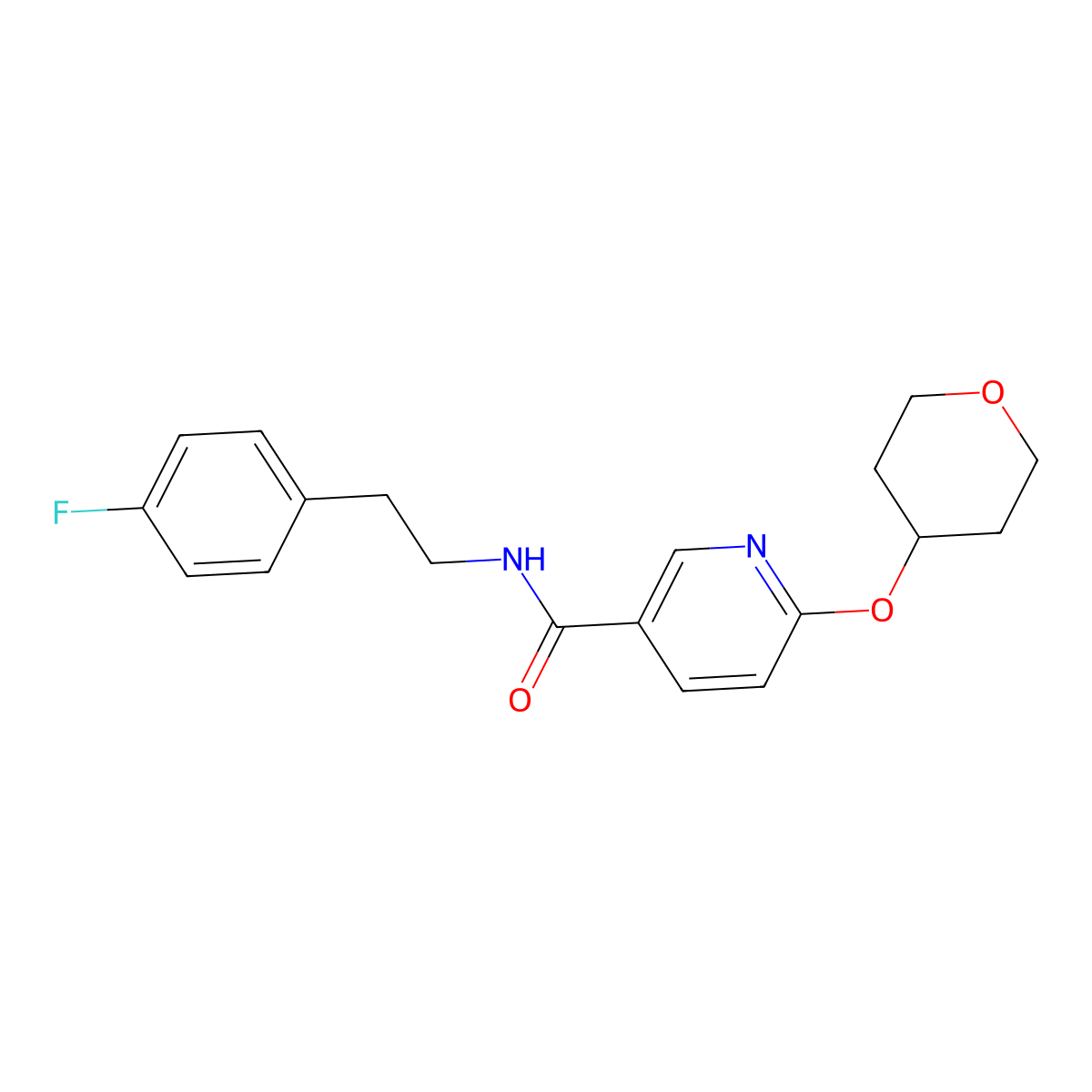 N-(4-fluorophenethyl)-6-((tetrahydro-2H-pyran-4-yl)oxy)nicotinamide molecular structure, CAS 2034391-09-6