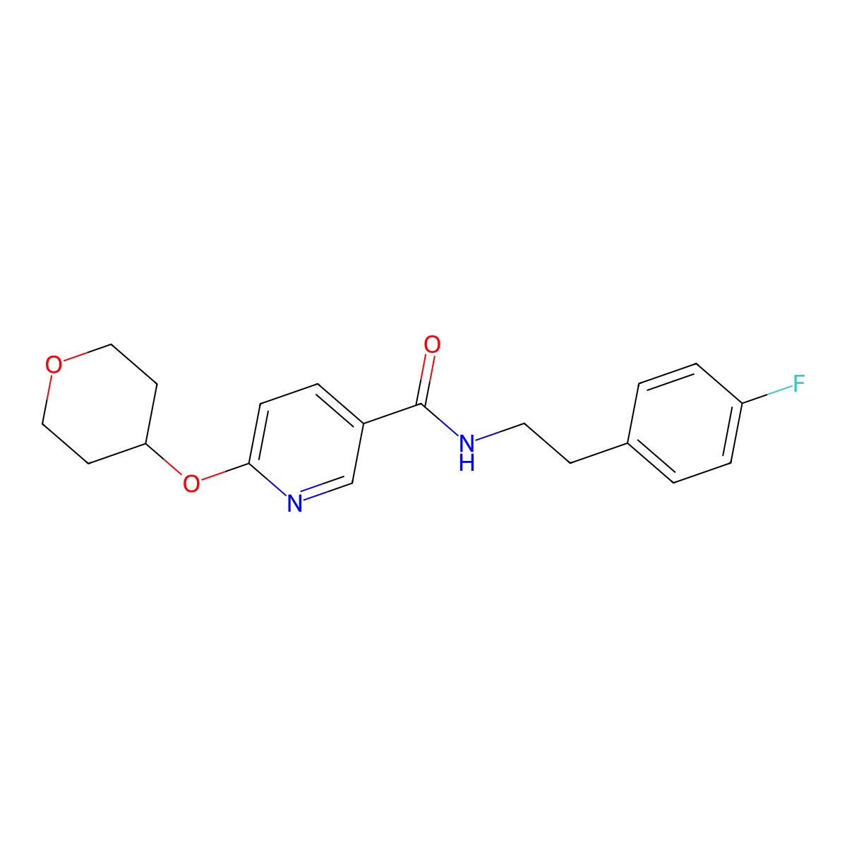 N-(4-fluorophenethyl)-6-((tetrahydro-2H-pyran-4-yl)oxy)nicotinamide molecular structure, CAS 2034391-09-6