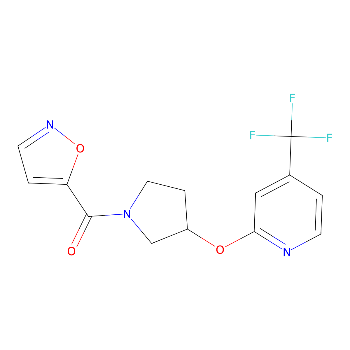 Isoxazol-5-yl(3-((4-(trifluoromethyl)pyridin-2-yl)oxy)pyrrolidin-1-yl)methanone molecular structure, CAS 2034391-11-0