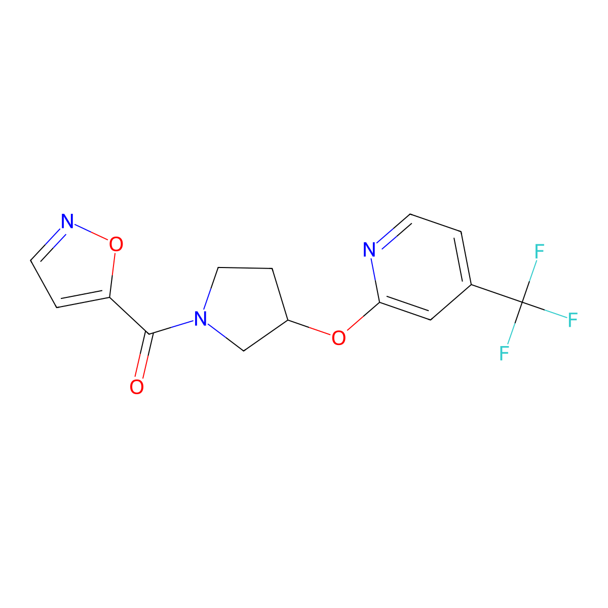 Isoxazol-5-yl(3-((4-(trifluoromethyl)pyridin-2-yl)oxy)pyrrolidin-1-yl)methanone molecular structure, CAS 2034391-11-0