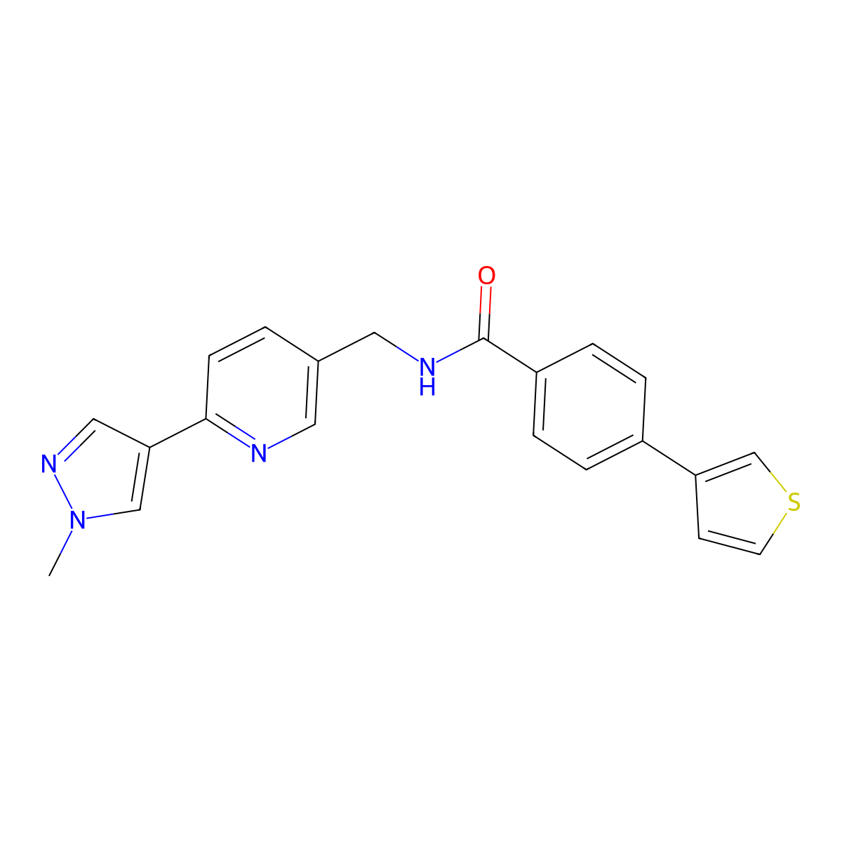 N-((6-(1-methyl-1H-pyrazol-4-yl)pyridin-3-yl)methyl)-4-(thiophen-3-yl)benzamide molecular structure, CAS 2034391-15-4