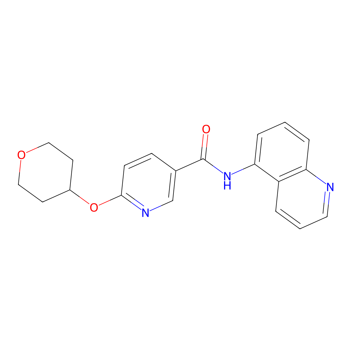 N-(quinolin-5-yl)-6-((tetrahydro-2H-pyran-4-yl)oxy)nicotinamide molecular structure, CAS 2034391-20-1