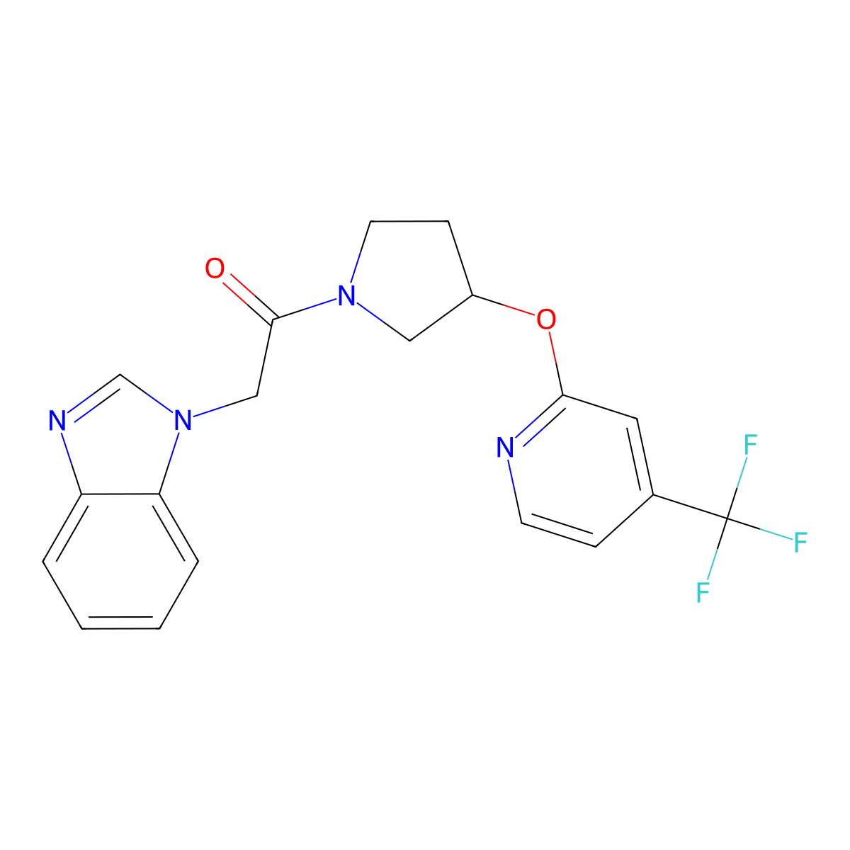 2-(1H-benzo[d]imidazol-1-yl)-1-(3-((4-(trifluoromethyl)pyridin-2-yl)oxy)pyrrolidin-1-yl)ethanone molecular structure, CAS 2034391-25-6