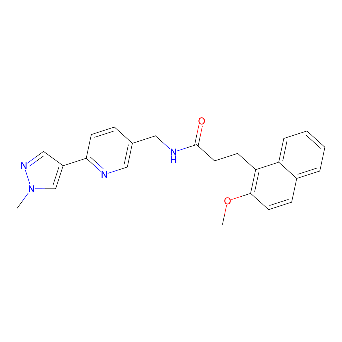 3-(2-methoxynaphthalen-1-yl)-N-((6-(1-methyl-1H-pyrazol-4-yl)pyridin-3-yl)methyl)propanamide molecular structure, CAS 2034391-26-7