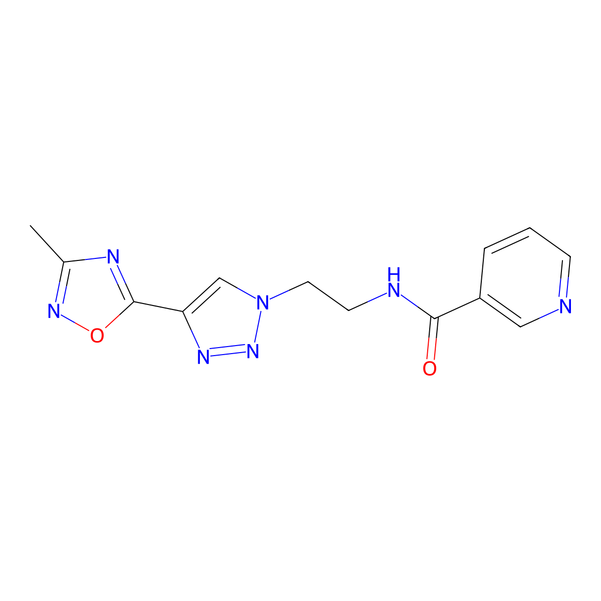N-(2-(4-(3-methyl-1,2,4-oxadiazol-5-yl)-1H-1,2,3-triazol-1-yl)ethyl)nicotinamide molecular structure, CAS 2034391-27-8