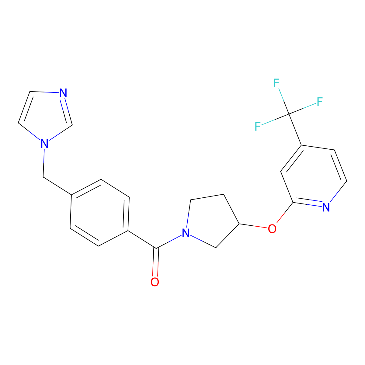 (4-((1H-imidazol-1-yl)methyl)phenyl)(3-((4-(trifluoromethyl)pyridin-2-yl)oxy)pyrrolidin-1-yl)methanone molecular structure, CAS 2034391-28-9