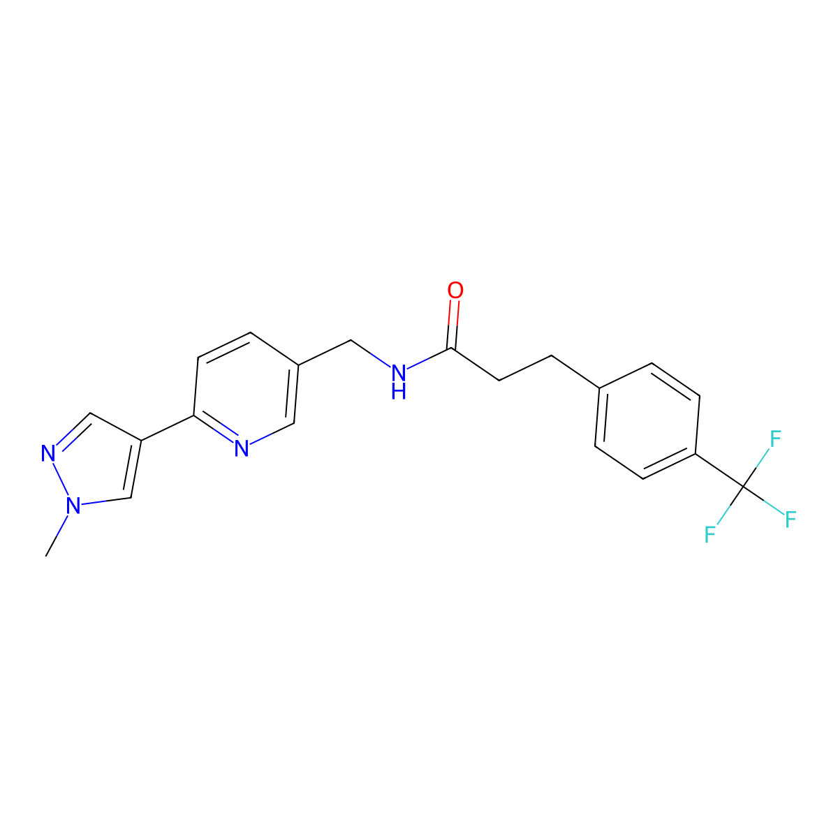 N-{[6-(1-methyl-1H-pyrazol-4-yl)pyridin-3-yl]methyl}-3-[4-(trifluoromethyl)phenyl]propanamide molecular structure, CAS 2034391-30-3