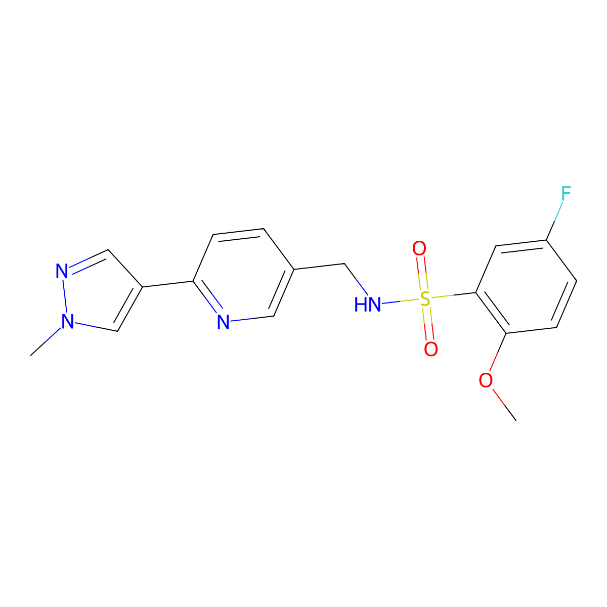 5-fluoro-2-methoxy-N-((6-(1-methyl-1H-pyrazol-4-yl)pyridin-3-yl)methyl)benzenesulfonamide molecular structure, CAS 2034391-36-9