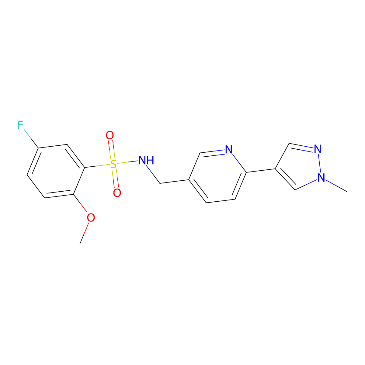 5-fluoro-2-methoxy-N-((6-(1-methyl-1H-pyrazol-4-yl)pyridin-3-yl)methyl)benzenesulfonamide molecular structure, CAS 2034391-36-9