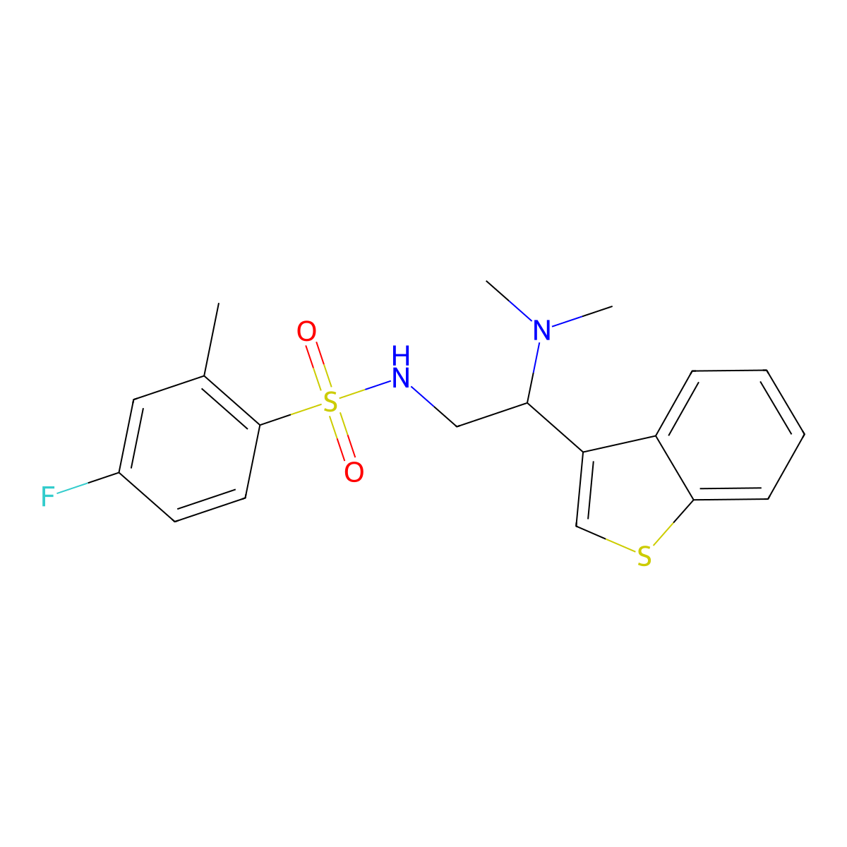 N-(2-(benzo[b]thiophen-3-yl)-2-(dimethylamino)ethyl)-4-fluoro-2-methylbenzenesulfonamide molecular structure, CAS 2034391-38-1