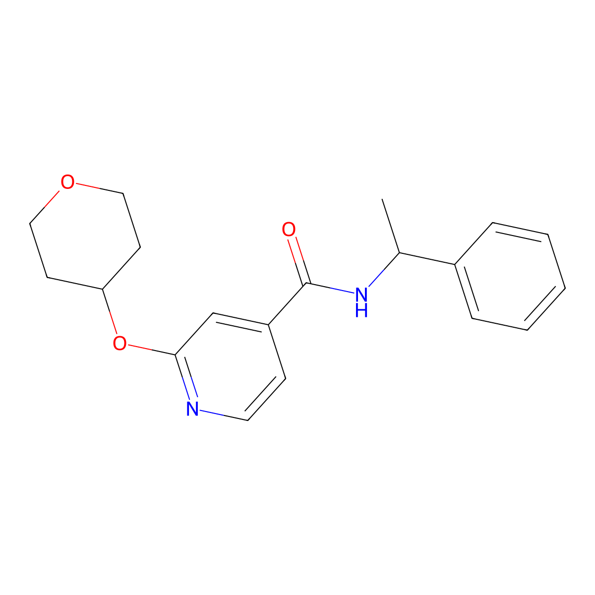 2-(oxan-4-yloxy)-N-(1-phenylethyl)pyridine-4-carboxamide molecular structure, CAS 2034391-40-5