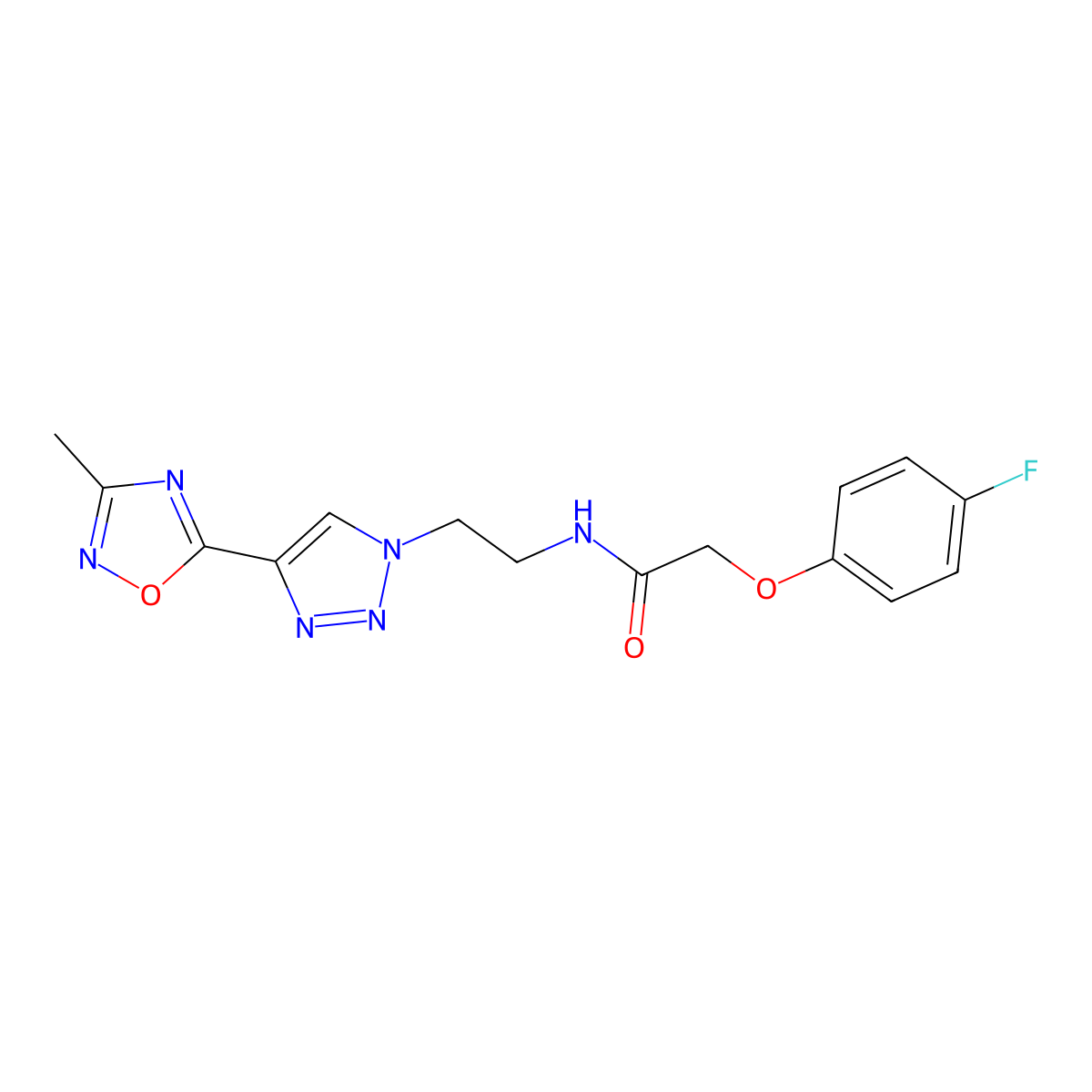 2-(4-fluorophenoxy)-N-(2-(4-(3-methyl-1,2,4-oxadiazol-5-yl)-1H-1,2,3-triazol-1-yl)ethyl)acetamide molecular structure, CAS 2034391-41-6
