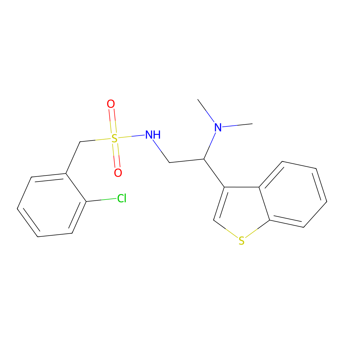 N-(2-(benzo[b]thiophen-3-yl)-2-(dimethylamino)ethyl)-1-(2-chlorophenyl)methanesulfonamide molecular structure, CAS 2034391-44-9