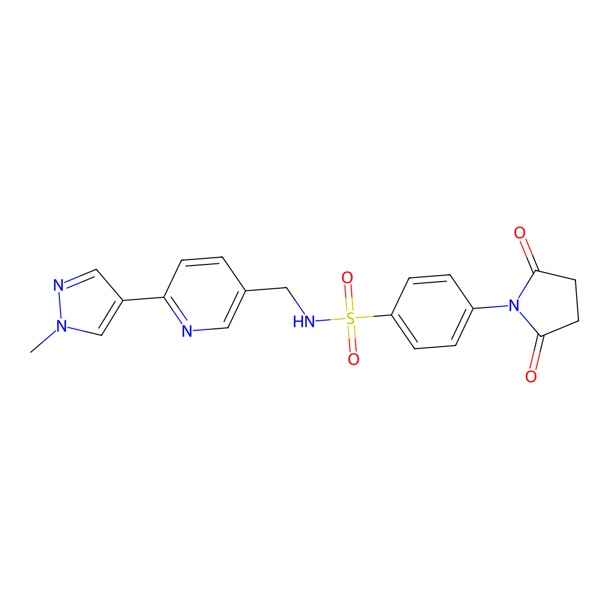 4-(2,5-dioxopyrrolidin-1-yl)-N-((6-(1-methyl-1H-pyrazol-4-yl)pyridin-3-yl)methyl)benzenesulfonamide molecular structure, CAS 2034391-47-2