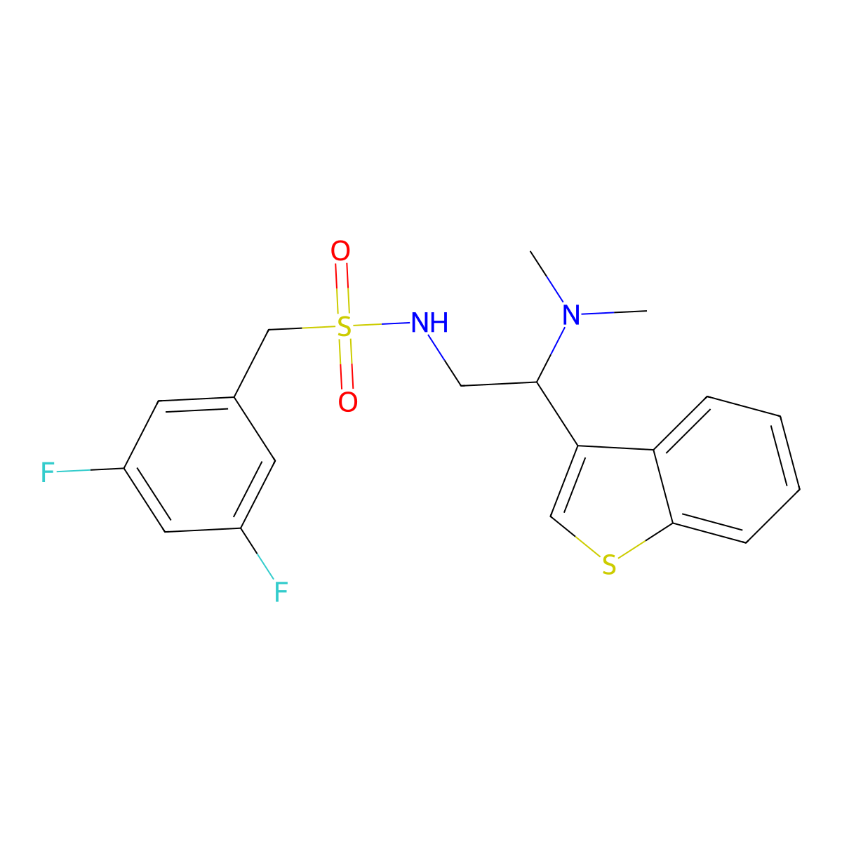N-(2-(benzo[b]thiophen-3-yl)-2-(dimethylamino)ethyl)-1-(3,5-difluorophenyl)methanesulfonamide molecular structure, CAS 2034391-51-8