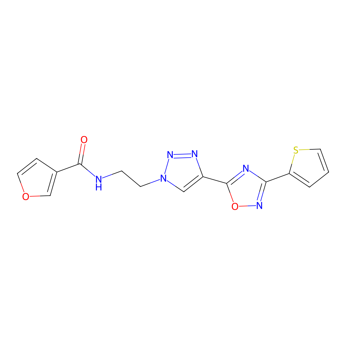 N-(2-(4-(3-(thiophen-2-yl)-1,2,4-oxadiazol-5-yl)-1H-1,2,3-triazol-1-yl)ethyl)furan-3-carboxamide molecular structure, CAS 2034391-52-9
