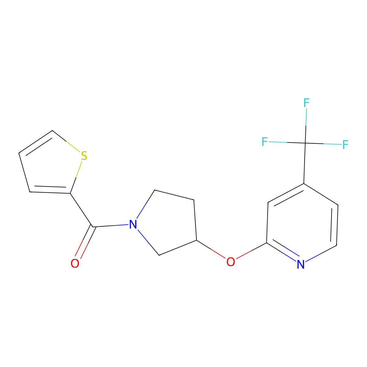 Thiophen-2-yl(3-((4-(trifluoromethyl)pyridin-2-yl)oxy)pyrrolidin-1-yl)methanone molecular structure, CAS 2034391-54-1