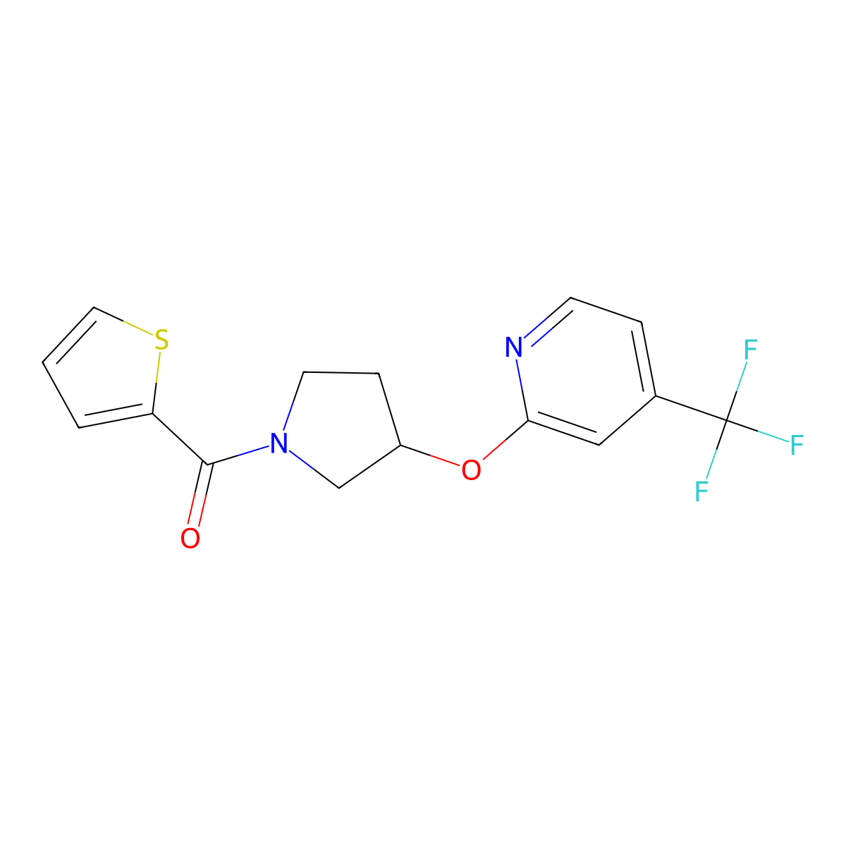 Thiophen-2-yl(3-((4-(trifluoromethyl)pyridin-2-yl)oxy)pyrrolidin-1-yl)methanone molecular structure, CAS 2034391-54-1