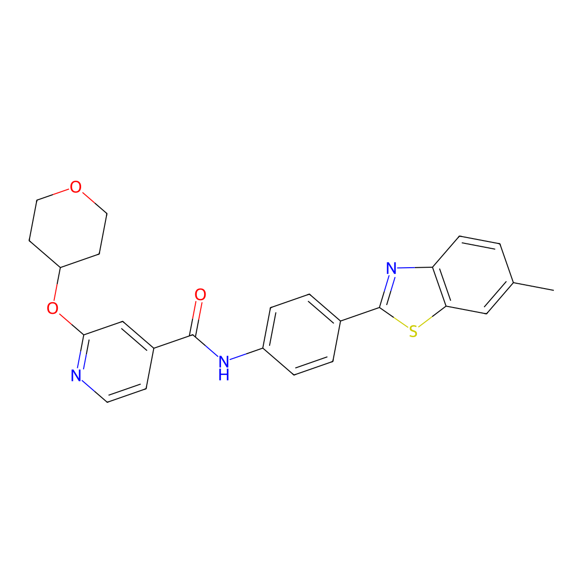 N-(4-(6-methylbenzo[d]thiazol-2-yl)phenyl)-2-((tetrahydro-2H-pyran-4-yl)oxy)isonicotinamide molecular structure, CAS 2034391-55-2