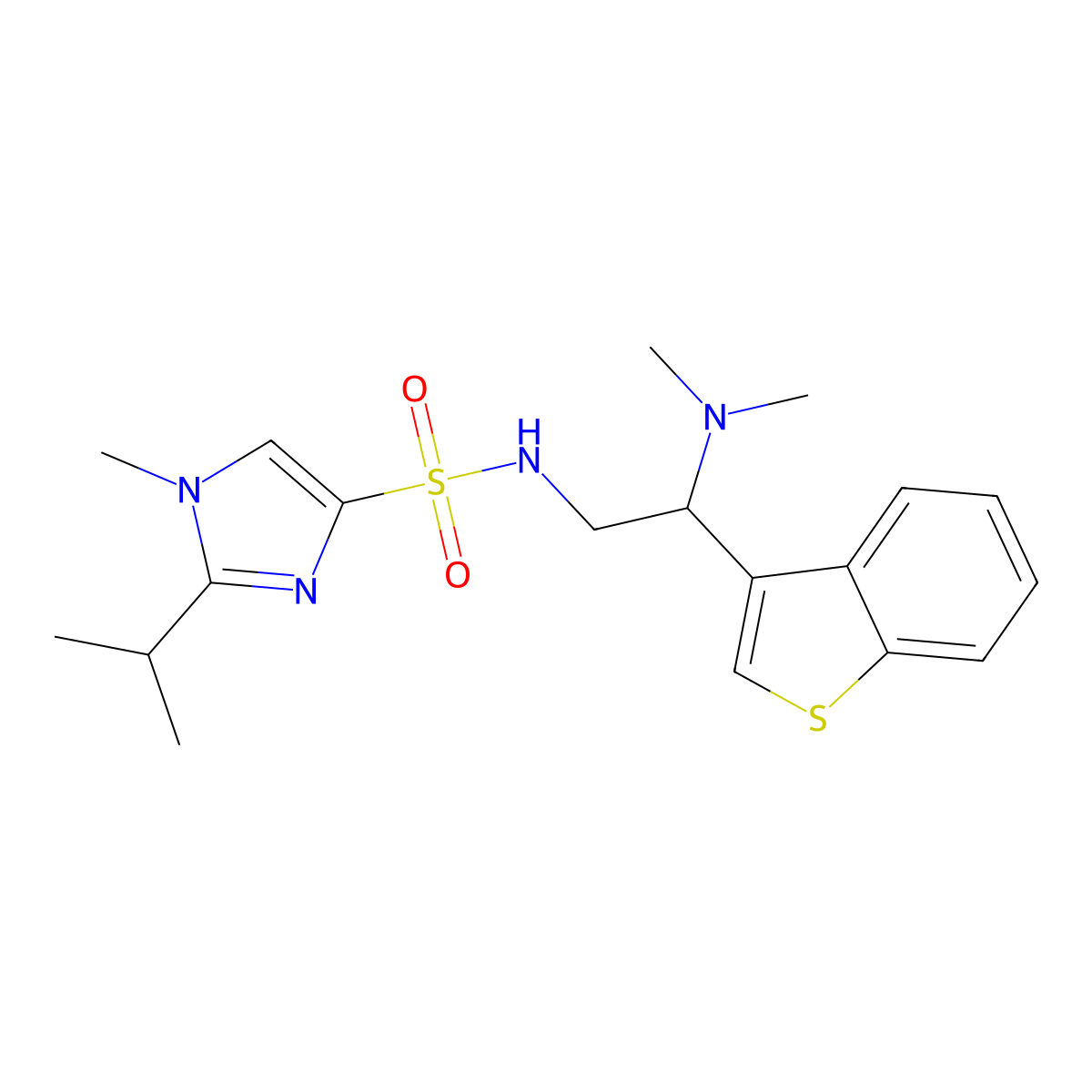 N-(2-(benzo[b]thiophen-3-yl)-2-(dimethylamino)ethyl)-2-isopropyl-1-methyl-1H-imidazole-4-sulfonamide molecular structure, CAS 2034391-57-4