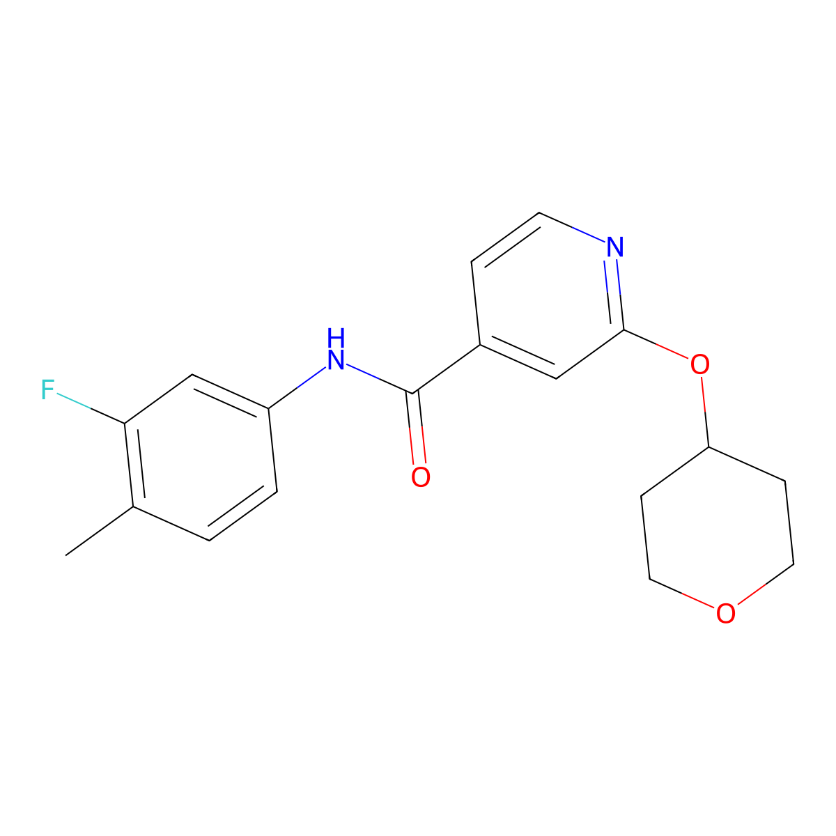N-(3-fluoro-4-methylphenyl)-2-(oxan-4-yloxy)pyridine-4-carboxamide molecular structure, CAS 2034391-63-2