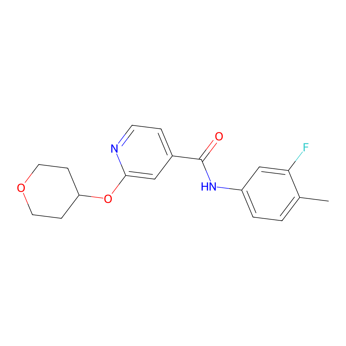 N-(3-fluoro-4-methylphenyl)-2-(oxan-4-yloxy)pyridine-4-carboxamide molecular structure, CAS 2034391-63-2