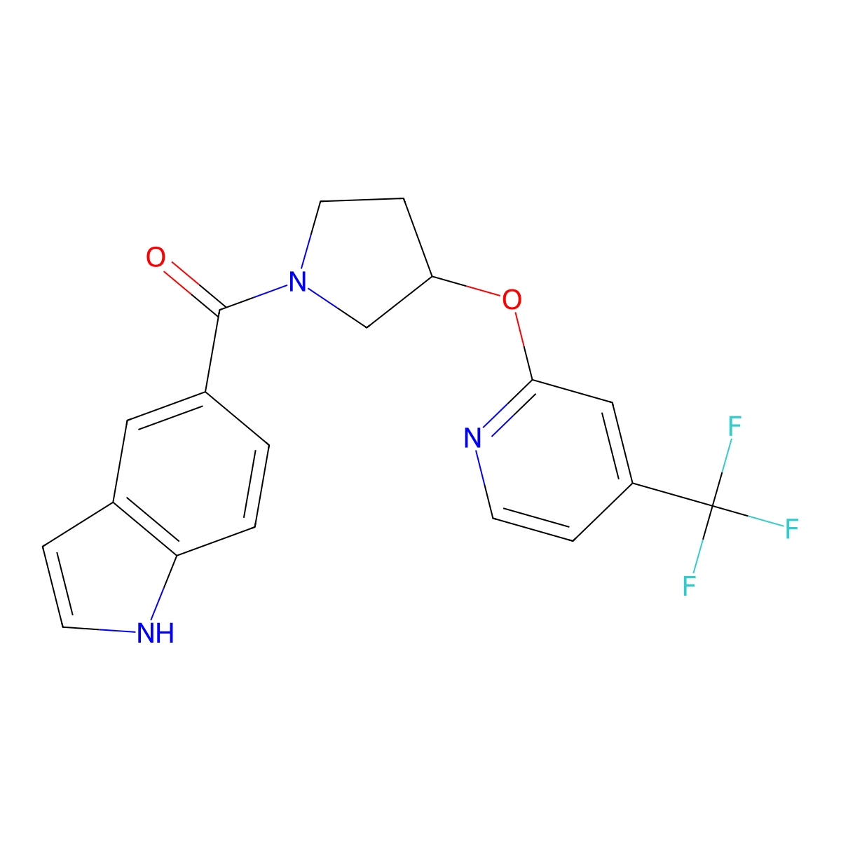 (1H-indol-5-yl)(3-((4-(trifluoromethyl)pyridin-2-yl)oxy)pyrrolidin-1-yl)methanone molecular structure, CAS 2034391-64-3