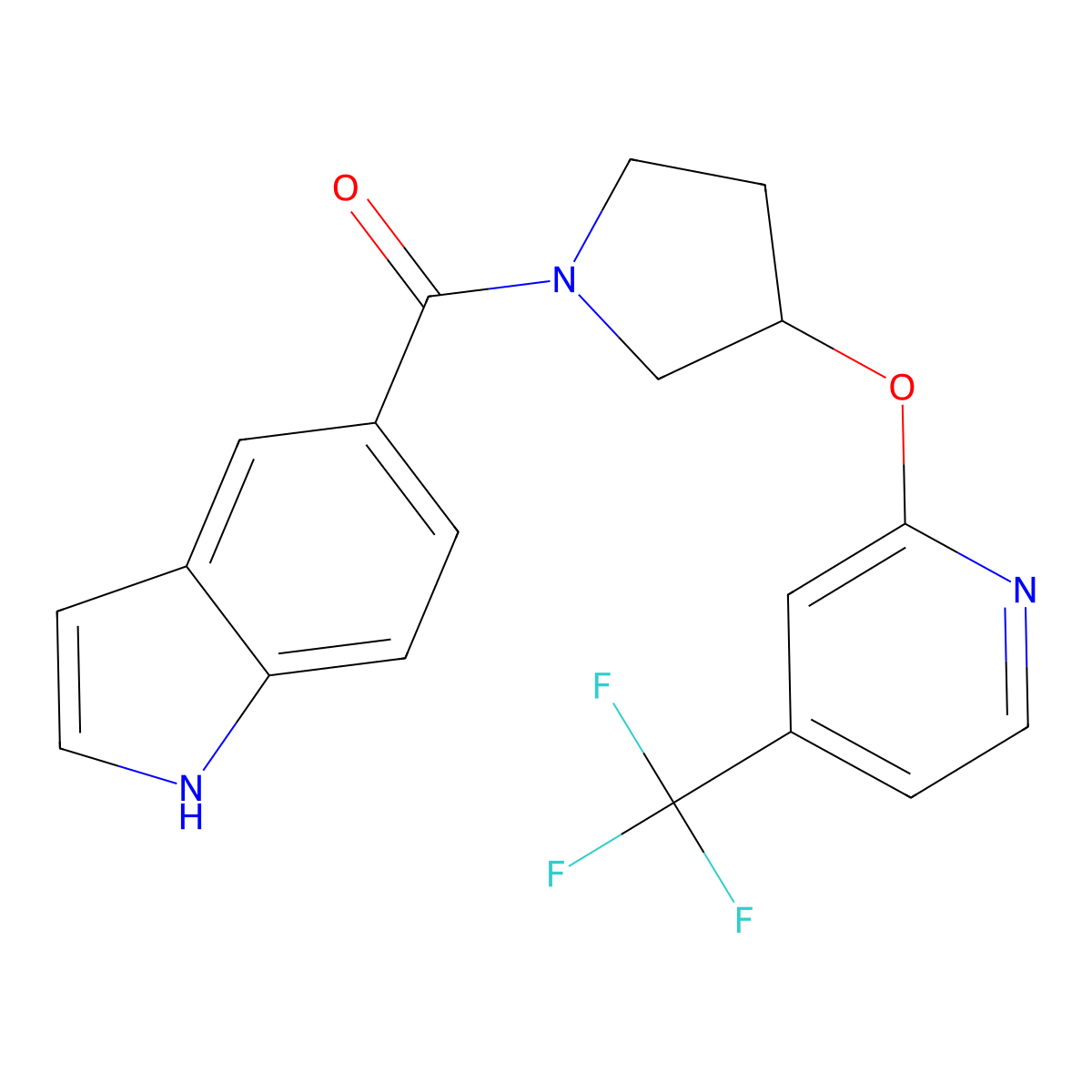 (1H-indol-5-yl)(3-((4-(trifluoromethyl)pyridin-2-yl)oxy)pyrrolidin-1-yl)methanone molecular structure, CAS 2034391-64-3
