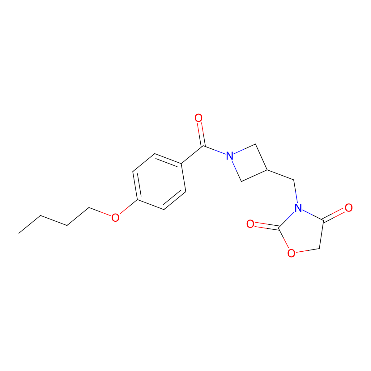 3-((1-(4-Butoxybenzoyl)azetidin-3-yl)methyl)oxazolidine-2,4-dione molecular structure, CAS 2034391-68-7