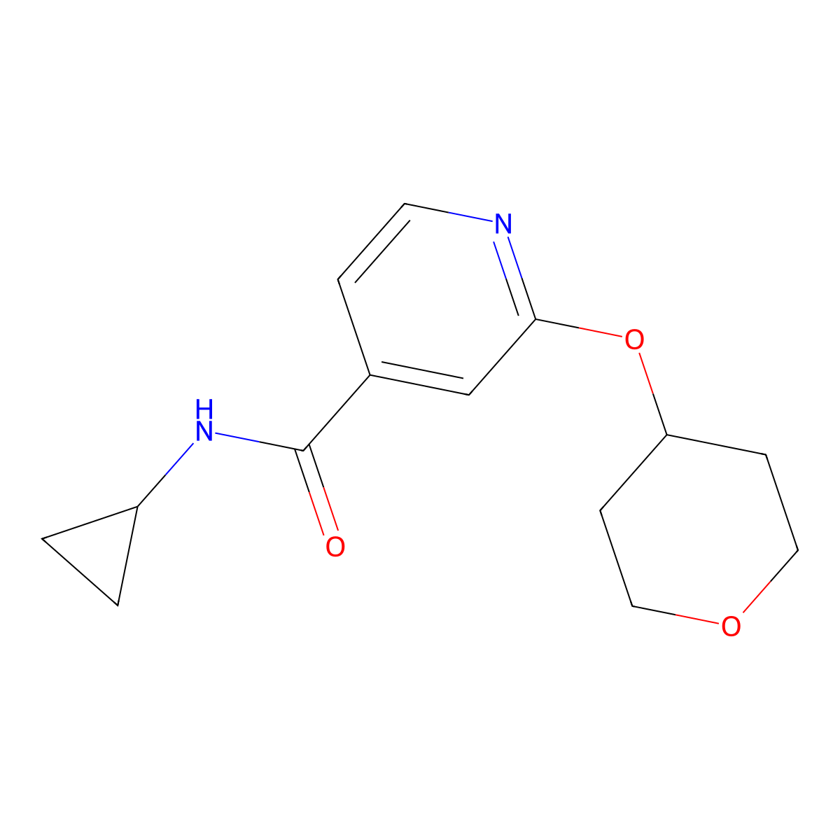 N-cyclopropyl-2-(oxan-4-yloxy)pyridine-4-carboxamide molecular structure, CAS 2034391-69-8