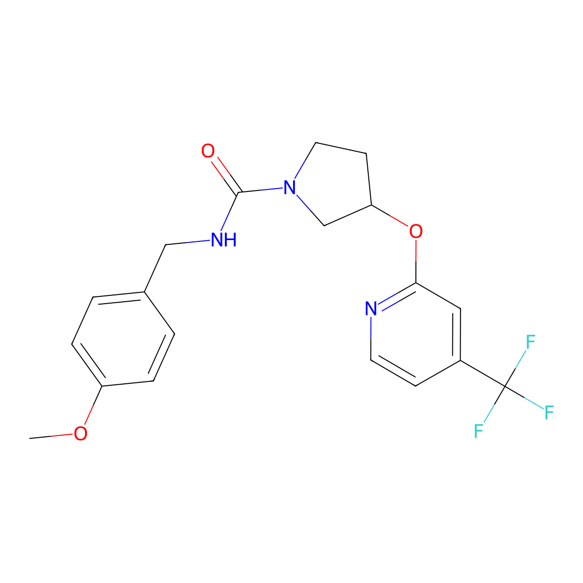 N-(4-methoxybenzyl)-3-((4-(trifluoromethyl)pyridin-2-yl)oxy)pyrrolidine-1-carboxamide molecular structure, CAS 2034391-76-7