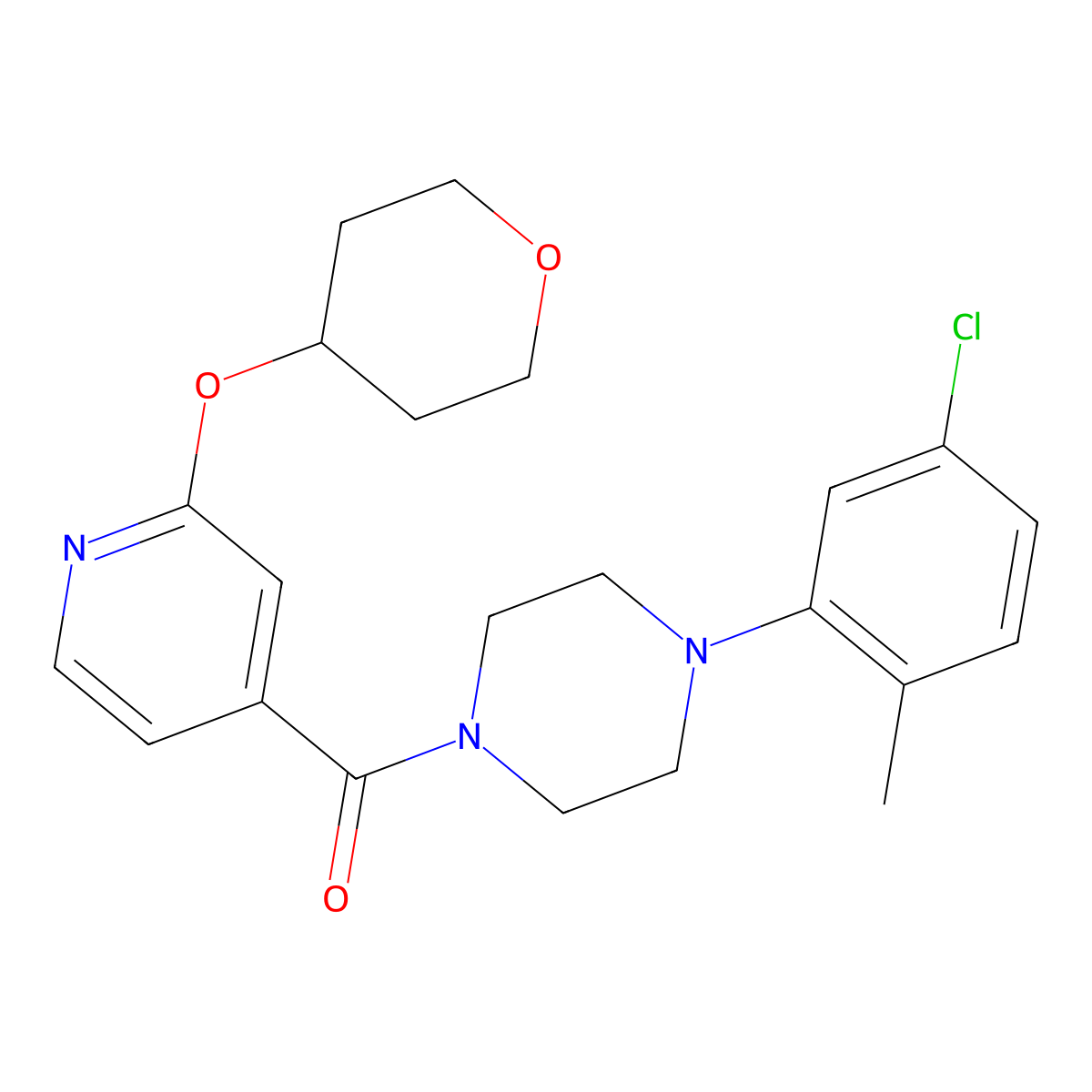 (4-(5-chloro-2-methylphenyl)piperazin-1-yl)(2-((tetrahydro-2H-pyran-4-yl)oxy)pyridin-4-yl)methanone molecular structure, CAS 2034391-79-0