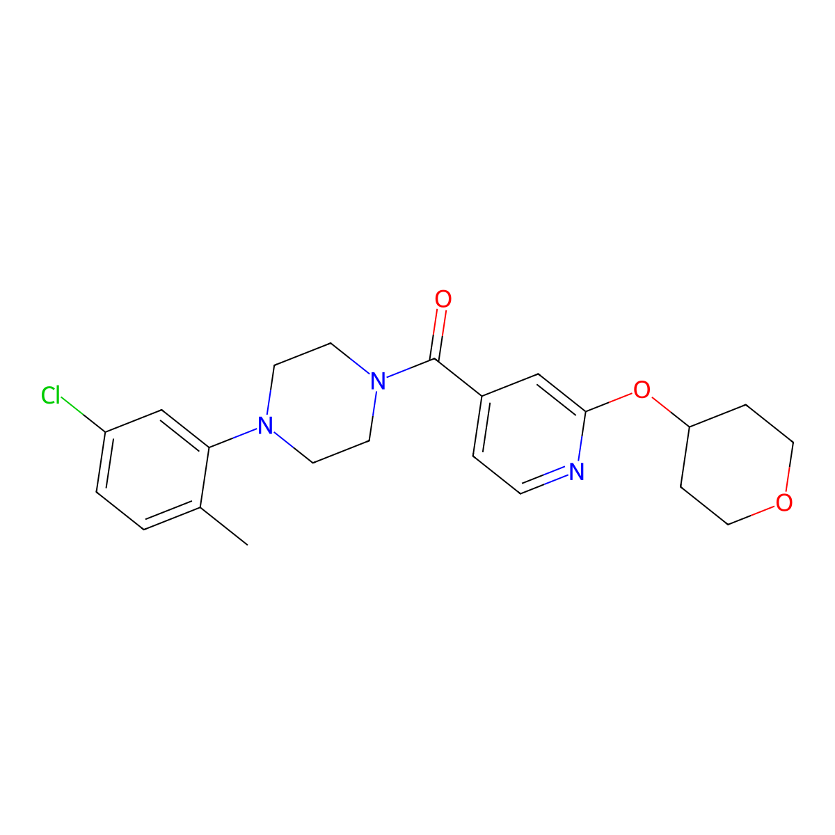 (4-(5-chloro-2-methylphenyl)piperazin-1-yl)(2-((tetrahydro-2H-pyran-4-yl)oxy)pyridin-4-yl)methanone molecular structure, CAS 2034391-79-0