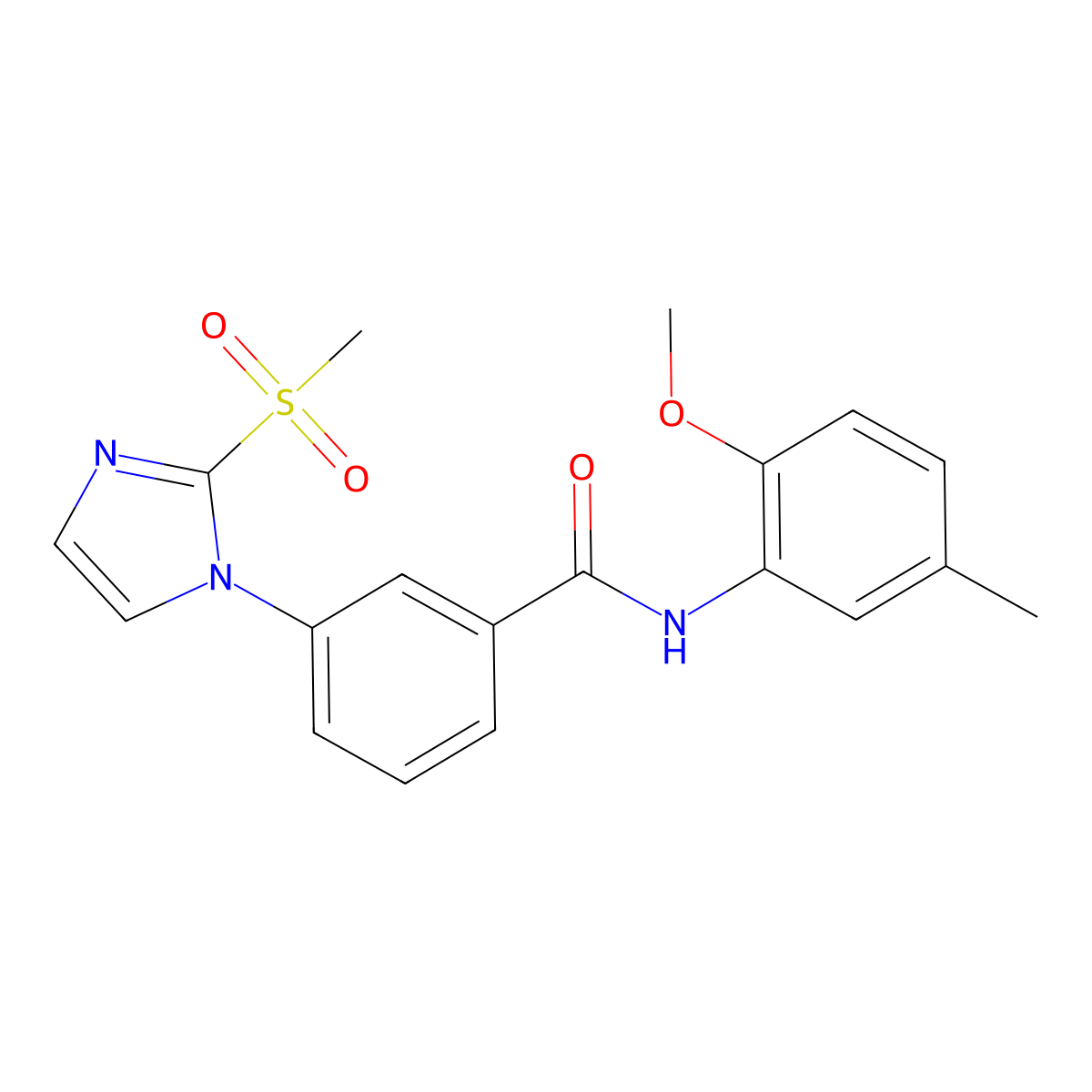 N-(2-methoxy-5-methylphenyl)-3-(2-(methylsulfonyl)-1H-imidazol-1-yl)benzamide molecular structure, CAS 2034391-83-6
