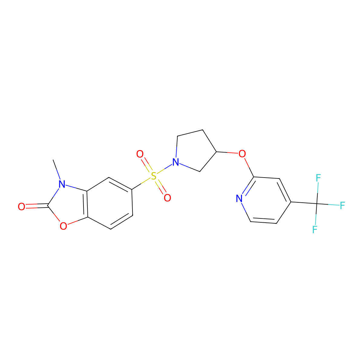 3-methyl-5-((3-((4-(trifluoromethyl)pyridin-2-yl)oxy)pyrrolidin-1-yl)sulfonyl)benzo[d]oxazol-2(3H)-one molecular structure, CAS 2034391-89-2