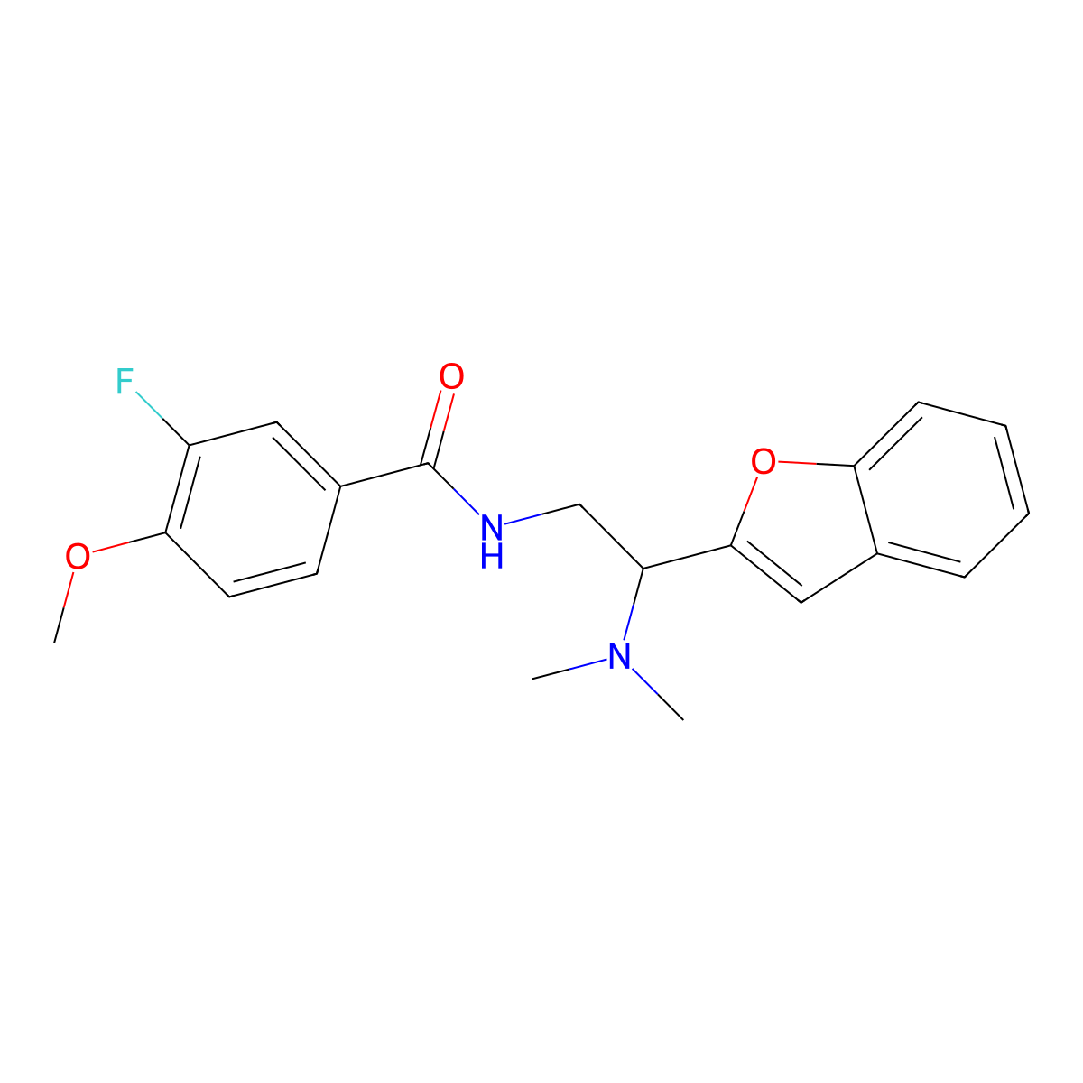 N-(2-(benzofuran-2-yl)-2-(dimethylamino)ethyl)-3-fluoro-4-methoxybenzamide molecular structure, CAS 2034391-92-7