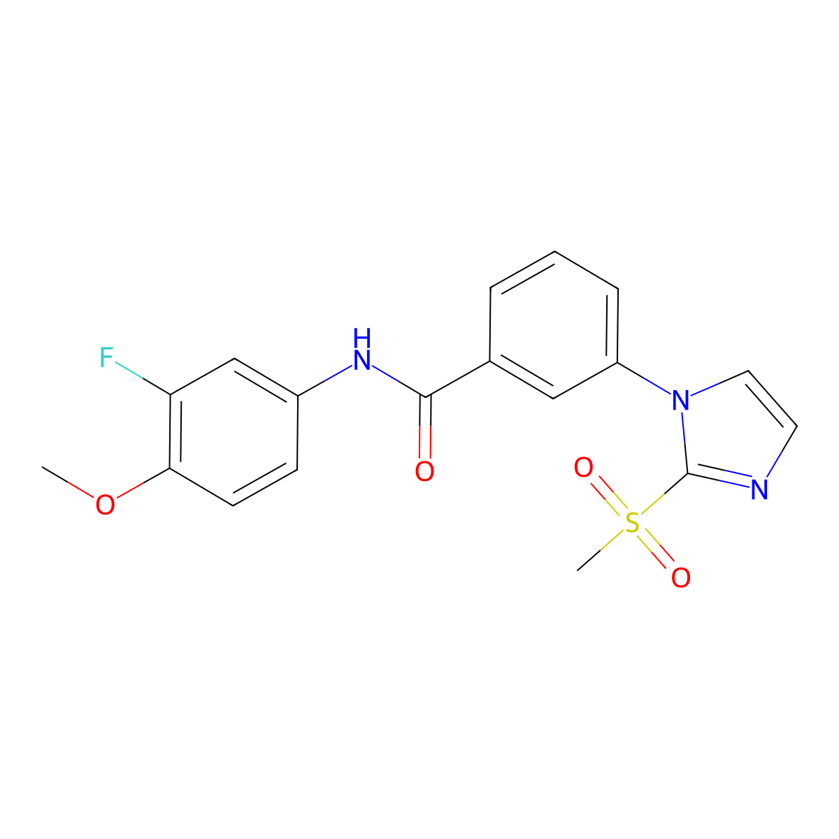 N-(3-fluoro-4-methoxyphenyl)-3-(2-(methylsulfonyl)-1H-imidazol-1-yl)benzamide molecular structure, CAS 2034391-93-8