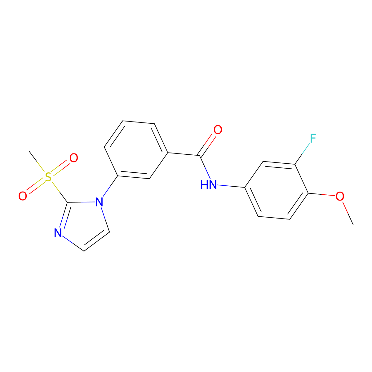 N-(3-fluoro-4-methoxyphenyl)-3-(2-(methylsulfonyl)-1H-imidazol-1-yl)benzamide molecular structure, CAS 2034391-93-8
