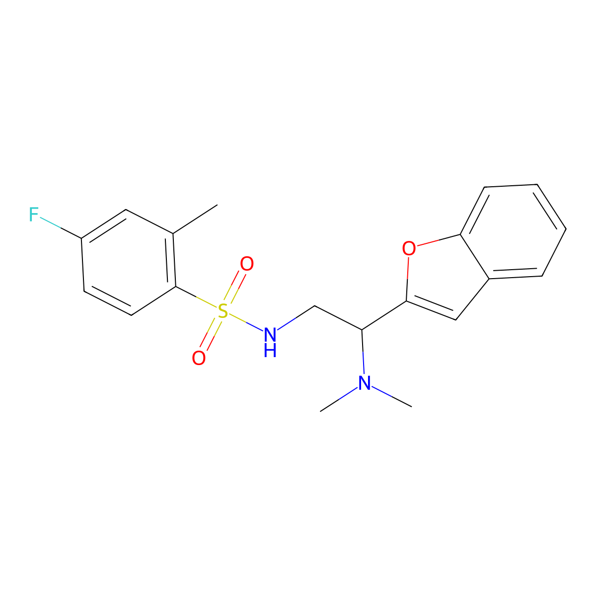 N-(2-(benzofuran-2-yl)-2-(dimethylamino)ethyl)-4-fluoro-2-methylbenzenesulfonamide molecular structure, CAS 2034391-96-1