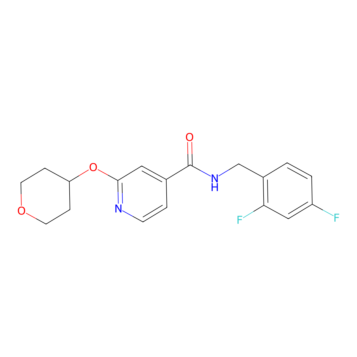 N-(2,4-difluorobenzyl)-2-((tetrahydro-2H-pyran-4-yl)oxy)isonicotinamide molecular structure, CAS 2034391-98-3