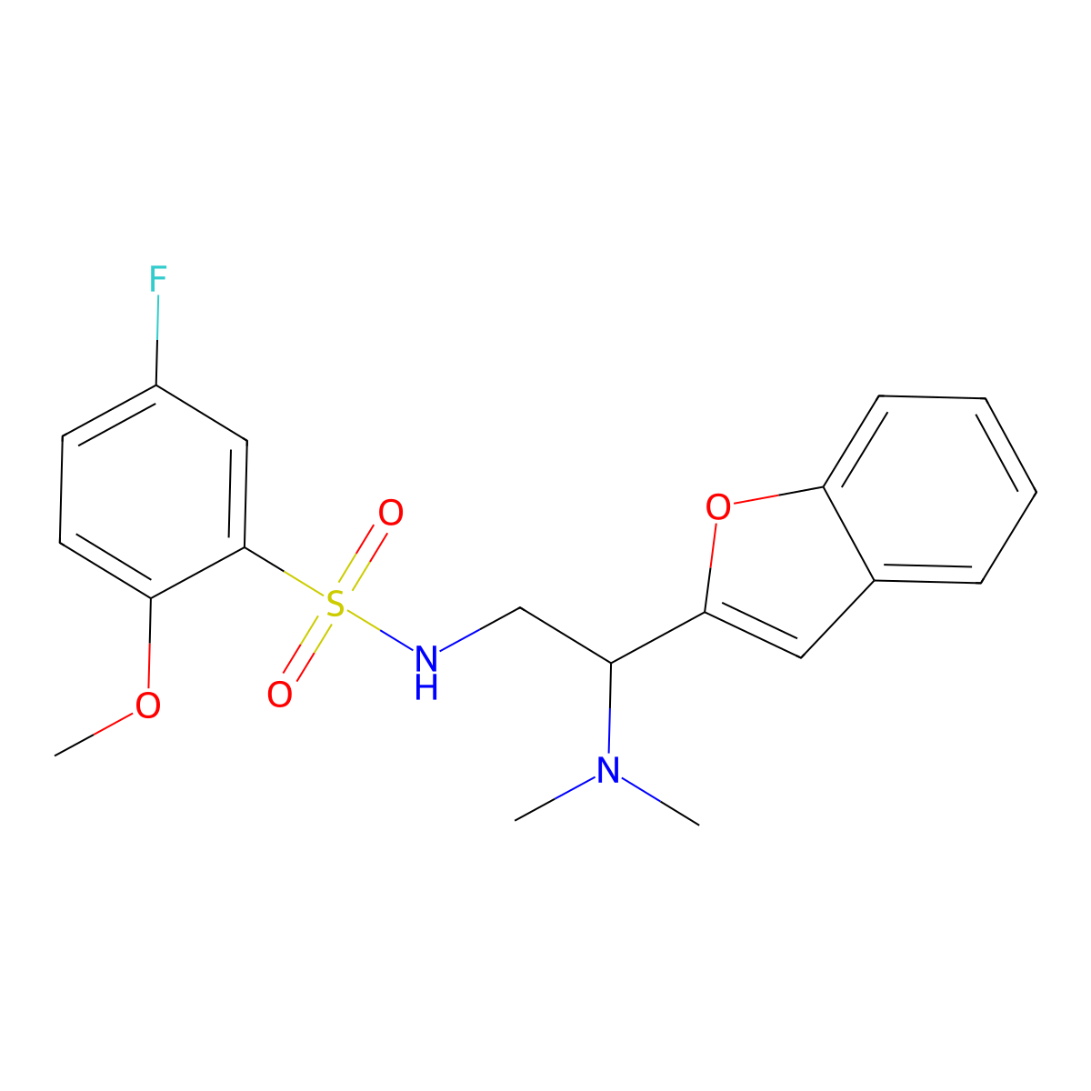 N-(2-(benzofuran-2-yl)-2-(dimethylamino)ethyl)-5-fluoro-2-methoxybenzenesulfonamide molecular structure, CAS 2034392-04-4