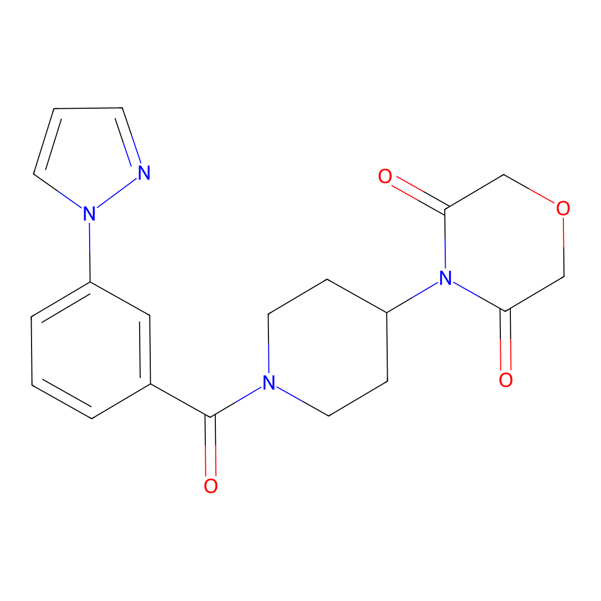 4-{1-[3-(1H-pyrazol-1-yl)benzoyl]piperidin-4-yl}morpholine-3,5-dione molecular structure, CAS 2034392-08-8