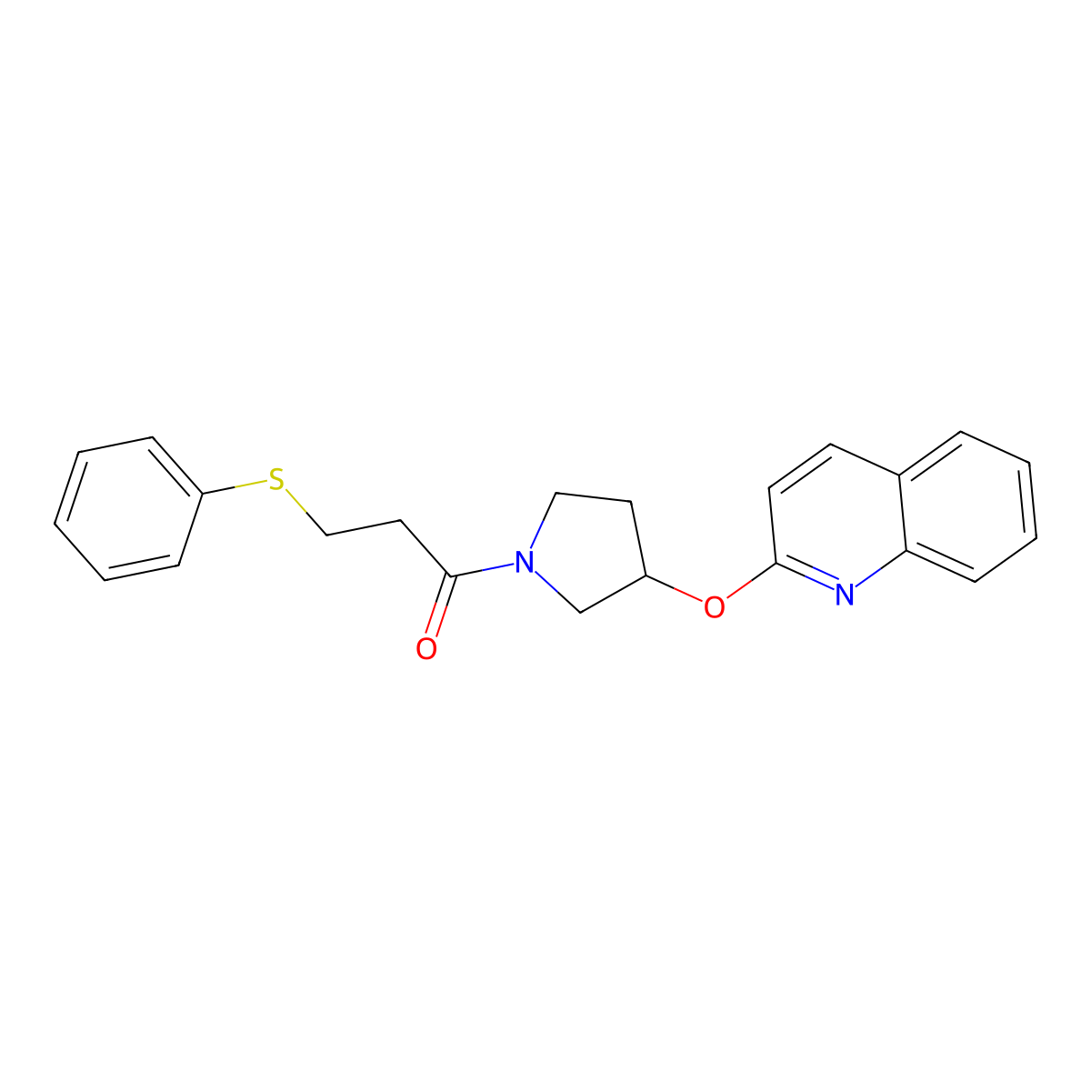 3-(Phenylthio)-1-(3-(quinolin-2-yloxy)pyrrolidin-1-yl)propan-1-one molecular structure, CAS 2034392-12-4
