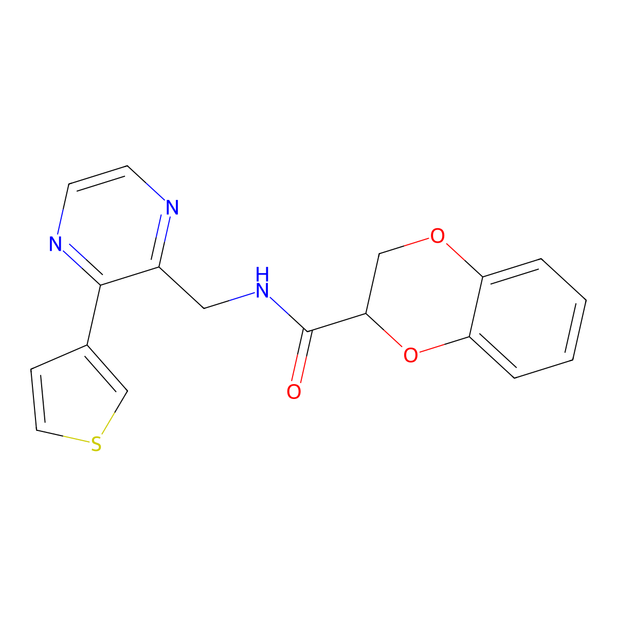 N-((3-(thiophen-3-yl)pyrazin-2-yl)methyl)-2,3-dihydrobenzo[b][1,4]dioxine-2-carboxamide molecular structure, CAS 2034392-14-6