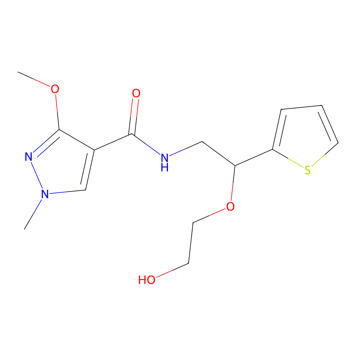 N-[2-(2-hydroxyethoxy)-2-(thiophen-2-yl)ethyl]-3-methoxy-1-methyl-1H-pyrazole-4-carboxamide molecular structure, CAS 2034392-15-7