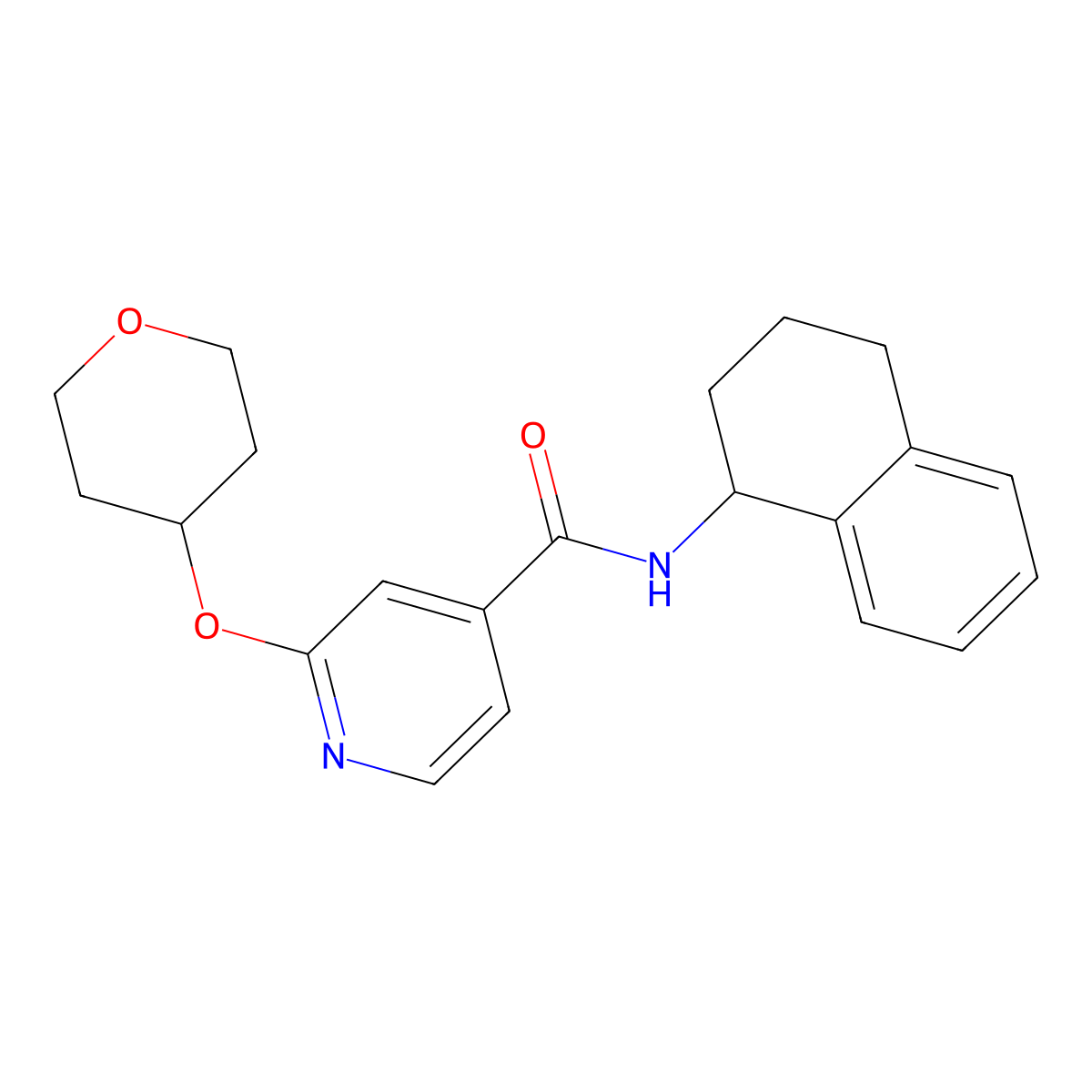 2-((tetrahydro-2H-pyran-4-yl)oxy)-N-(1,2,3,4-tetrahydronaphthalen-1-yl)isonicotinamide molecular structure, CAS 2034392-18-0